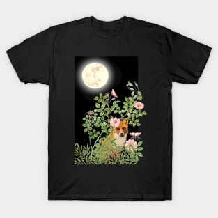 Night Fox Under Wild Rose T-Shirt